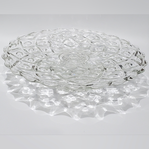 Viking 12" Low Cake Stand "Diamond Thumbprint Clear" Vintage EUC - Picture 5 of 14